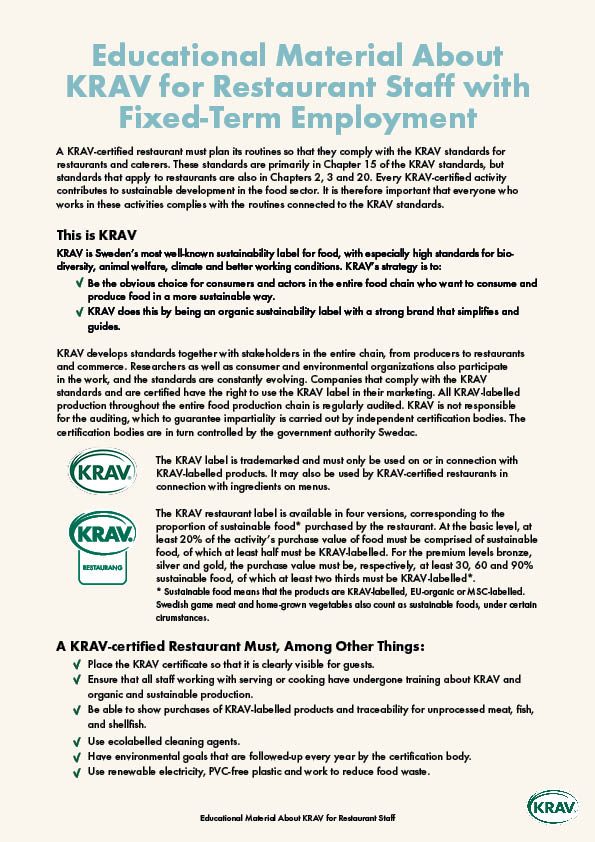 Educational material about KRAV for restaurant staff-1756217483